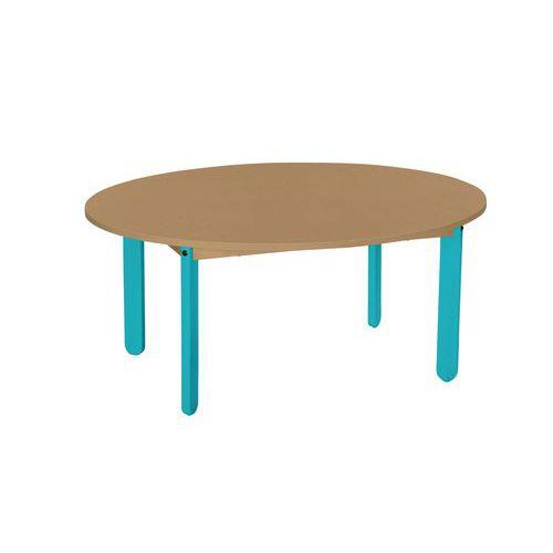 Illustration de : Table Lili ovale, plateau hêtre, piétement bois couleur