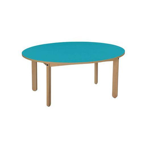 Illustration de : Table Lili ovale, plateau couleur, piétement bois hêtre