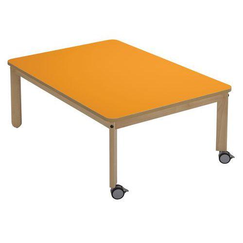 Illustration de : Table Lili roulettes piétement hêtre plateau rectangulaire couleur
