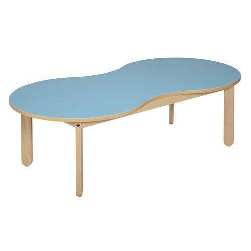 Illustration de : Table Lili cacahuète, plateau couleur, piétement bois hêtre