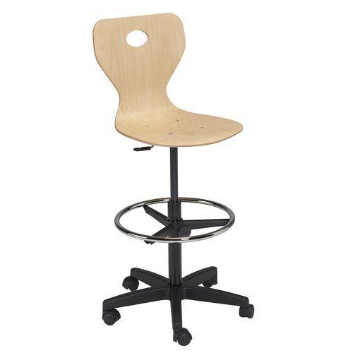 Illustration de : Chaise dessinateur Fidji piétement plastique coque bois