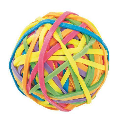 Illustration de : Boule 70 g élastiques larges couleurs fluo 38 x 3 mm - Wonday