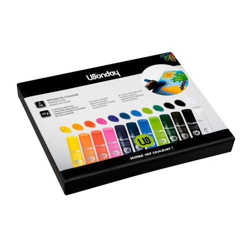 Illustration de : Schoolpack de 96 bâtons 10g gouache stick couleurs assorties - Wonday