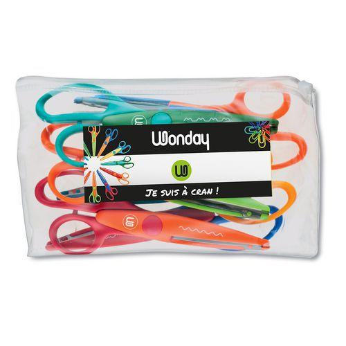 Illustration de : Pochette 6 ciseaux 16 cm crantés - Wonday