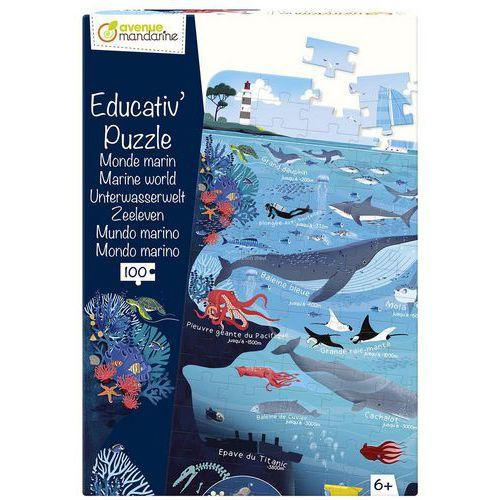 Illustration de : Puzzle éducatif carton 100 pièces monde marin - Avenue Mandarine