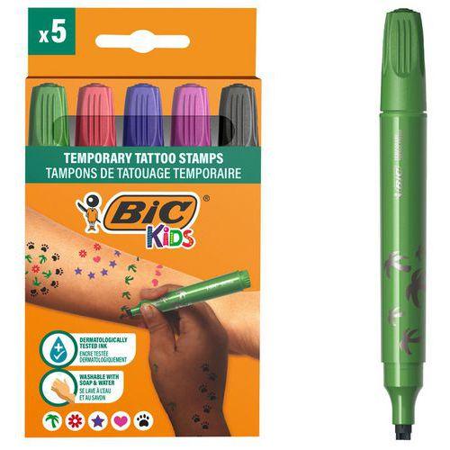 Illustration de : Etui 5 feutres tampon tatouage à l'eau - Bic