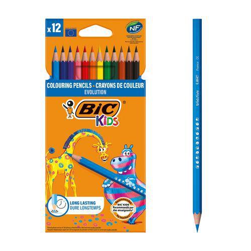 Illustration de : Etui carton 12 crayons couleurs Evolution - Bic