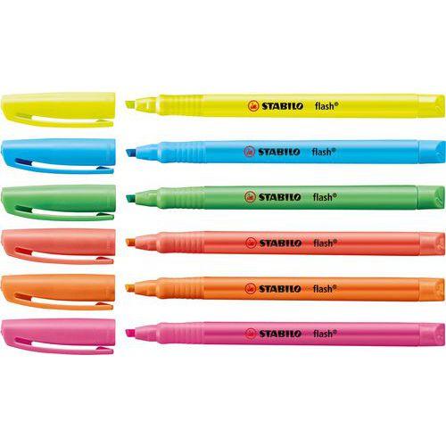 Illustration de : Pochette 4 surligneurs flash - Stabilo