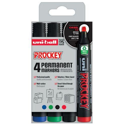 Illustration de : Pochette 4 markers permanents Prockey pointe biseautée