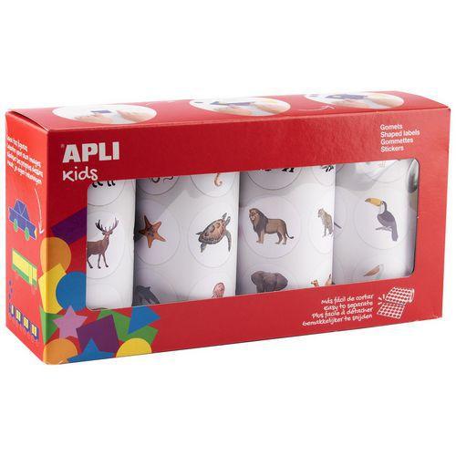Illustration de : Lot 4 rouleaux gommettes animaux 33mm - Apli Kids