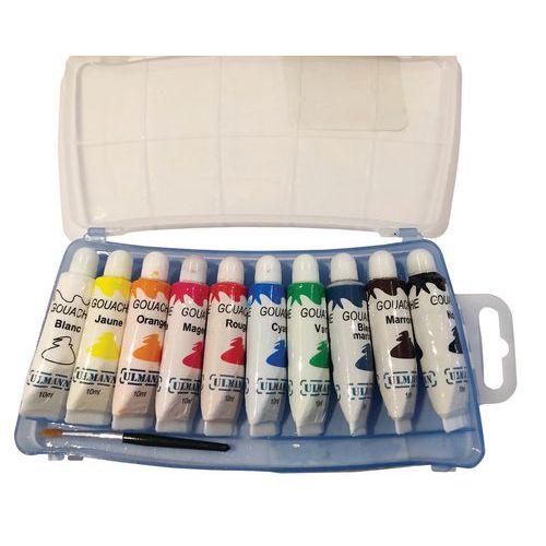 Illustration de : Boite de 10 tubes 10Ml de gouache  1 pinceau inclus - Ulmann