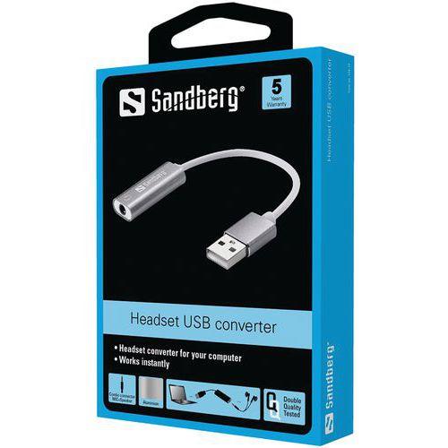 Illustration de : Adapateur Mini jack vers USB pour micro casque - Sandberg