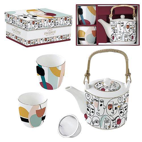 Illustration de : Coffret Théière + 2 gobelets Modernism-Coffee Mania Easylife