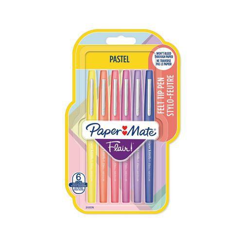 Illustration de : Feutres d'écriture flair pastel blister x6 - Papermate