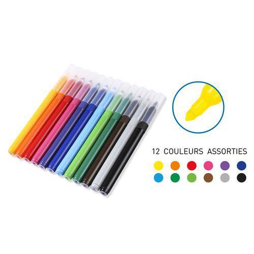 Illustration de : Pochette carton 12 feutres pointe large 3,6 mm