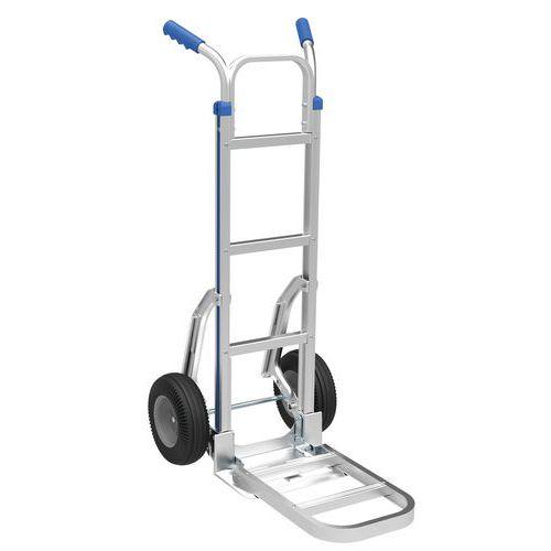 Illustration de : Diable aluminium double pelle roues PUR