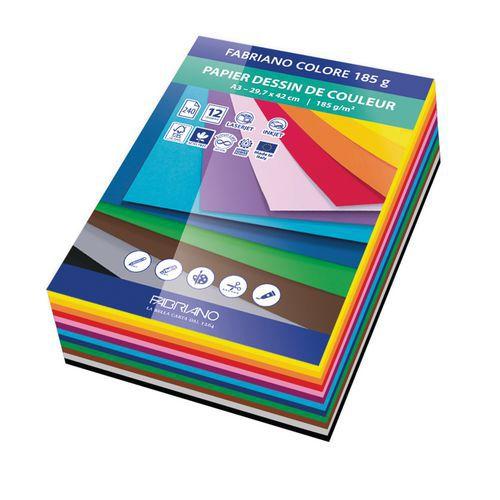 Illustration de : Feuilles papier Dessin Couleur 185g - 12 couleurs - Fabriano