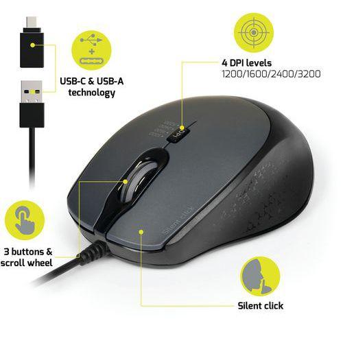 Illustration de : Souris filaire Pro silencieuse noire - Port connect