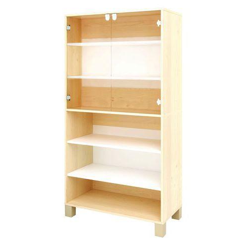 Illustration de : Bibliothèque Confetti avec pieds - étagères et 2 portes en verre à clé