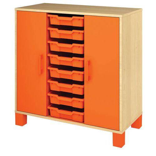 Illustration de : Meuble bas Confetti avec pieds - 8 bacs et portes