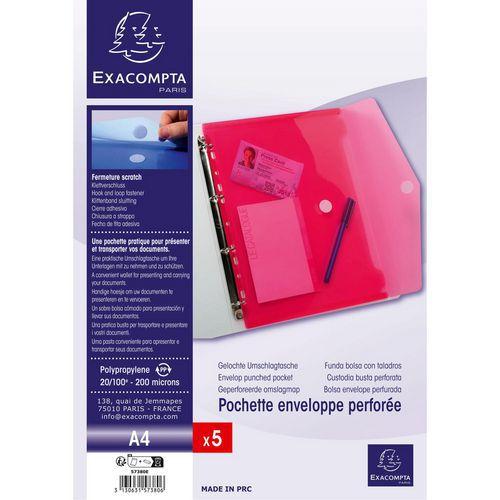 Illustration de : Pochettes enveloppes perforées A4 PP assorties - Exacompta