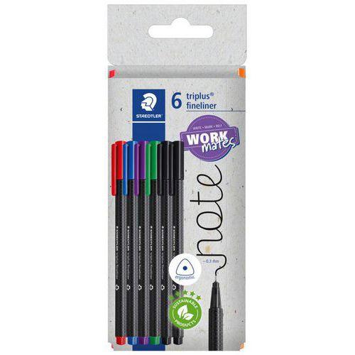 Illustration de : Etui carton 6 feutres triplus® fineliner 334 assortis - Staedtler