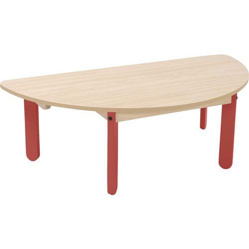 Illustration de : Table Lili demi-ronde, plateau hêtre, piétement bois couleur