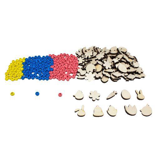 Illustration de : Sachet 300 perles bois rondes & fantaisies thème Pâques - Loolipo