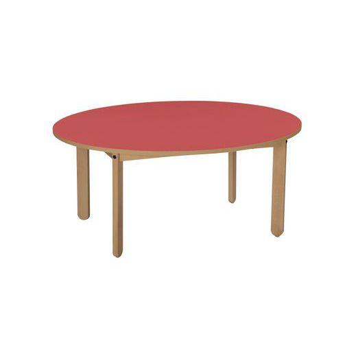Illustration de : Table Lili ovale, plateau couleur, piétement bois hêtre