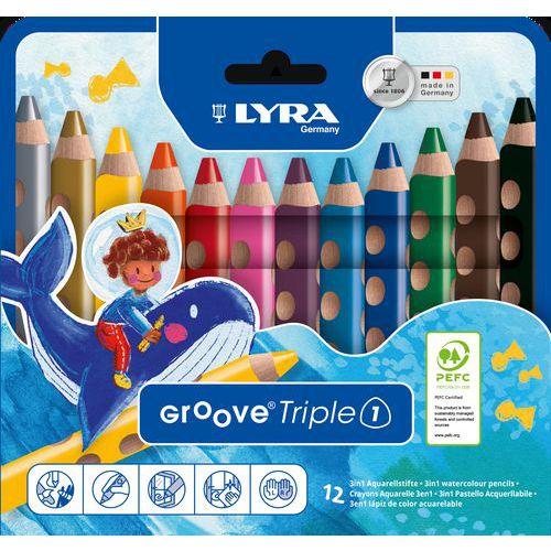 Illustration de : Etui de 12 crayons couleurs groove triple one - Lyra