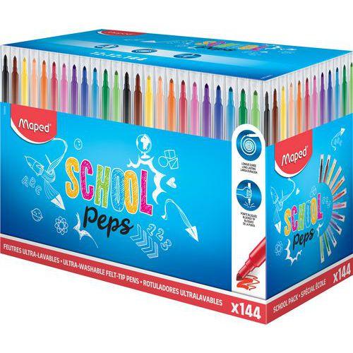 Illustration de : Schoolpack 144 feutres pointe conique 3.6mm school peps - Maped