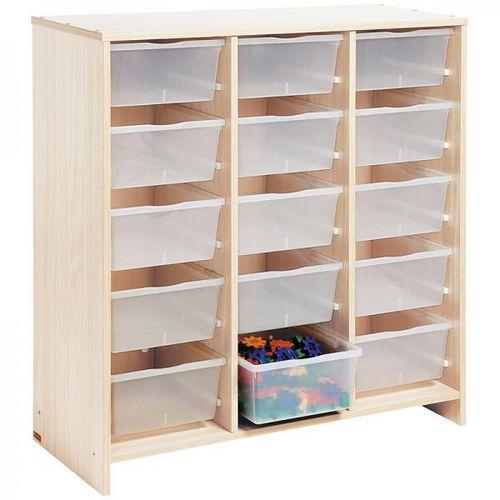 Illustration de : Meuble haut 15 bacs incolores teinte bouleau - Nathan