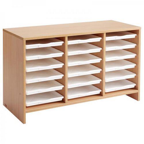 Illustration de : Meuble bas 18 plateaux blancs teinte hêtre - Nathan