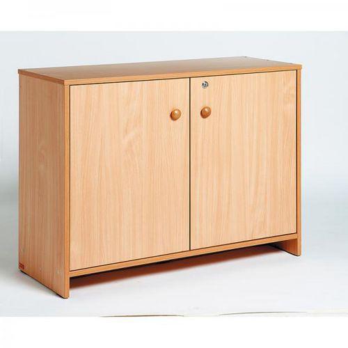 Illustration de : Meuble bas à portes teinte hêtre - Nathan