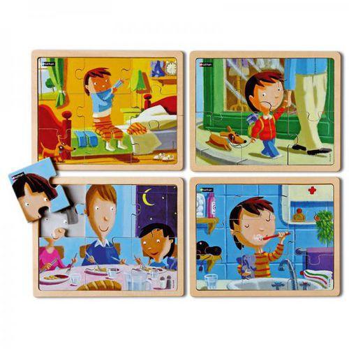 Illustration de : Lot de 4 puzzles en bois - Ma journée - Nathan