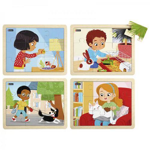 Illustration de : Lot de 4 puzzles en bois - Prendre soin - Nathan