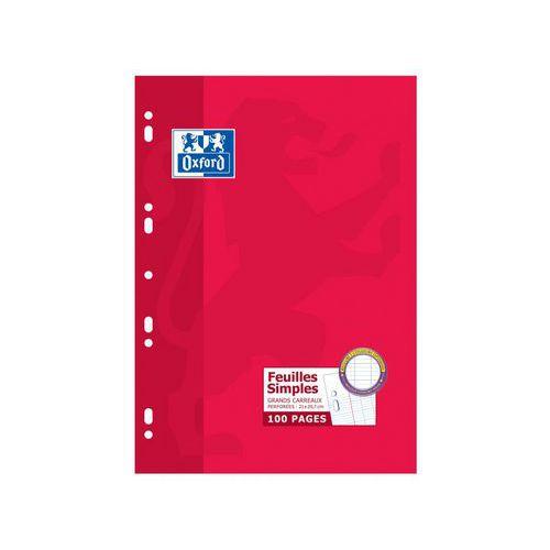 Illustration de : Etui rouge 50 feuilles simples A4 seyès perforées blanc - Oxford