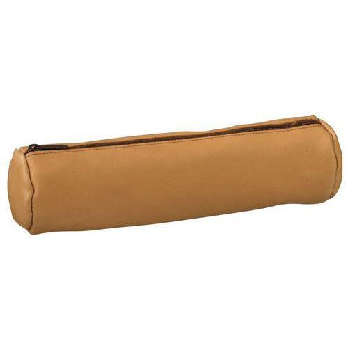 Illustration de : Fourre-tout rond 6x21cm à fermeture éclair cuir naturel beige - Oxford