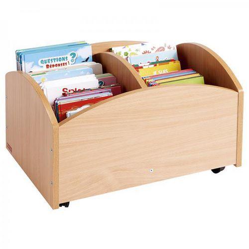 Illustration de : Bac à livres 2 cases bas à roulettes teinte hêtre - Nathan