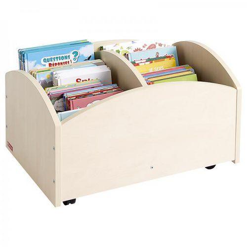 Illustration de : Bac à livres 2 cases bas à roulettes teinte bouleau - Nathan