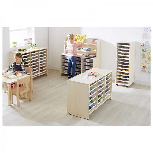 Illustration de : Meuble bas 18 plateaux blancs teinte bouleau - Nathan