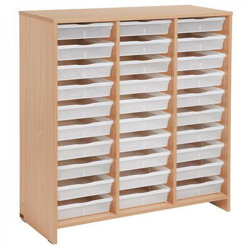 Illustration de : Meuble haut 30 bacs incolores teinte hêtre - Nathan