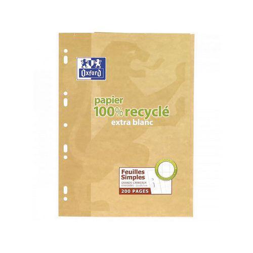 Illustration de : Etui beige 100 feuilles simples A4 seyès perforées blanc - Oxford