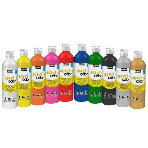 Illustration de : Assortiment 10 flacons 500 ml gouache acrylique Acryl'color - Pébéo