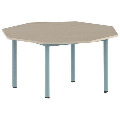 Illustration de : Table Carélie octogonale Ø 120 cm mobile 4 pieds stratifié Mobidecor