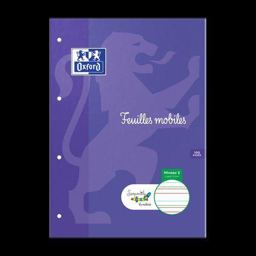 Illustration de : Etui 100 feuillets perforées simples 90g A4 3mm 4 couleurs - Oxford