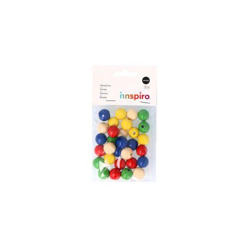 Illustration de : Sachet 30 perles bois rondes multicolores 15 mm - Innspiro