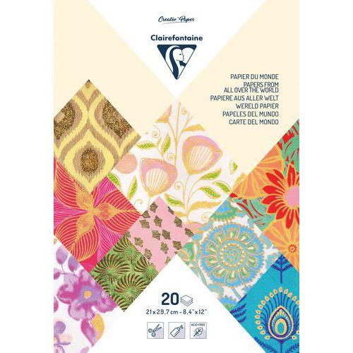 Illustration de : Bloc Papiers du Monde 21x29,7cm, 20 feuilles - Clairefontaine