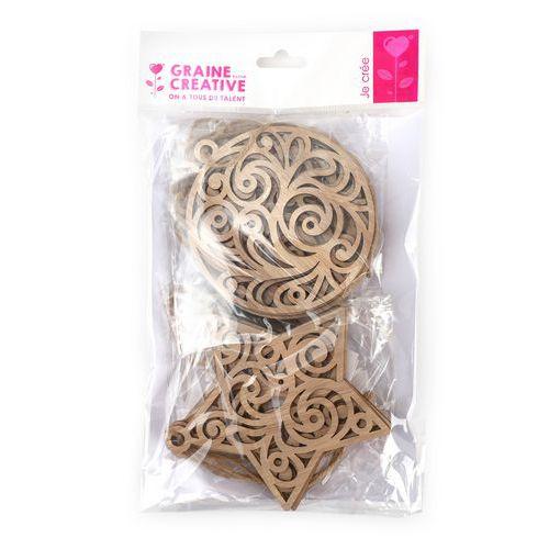 Illustration de : Lot 12 déco ajourées 6 cercles + 6 étoiles - Graine créative