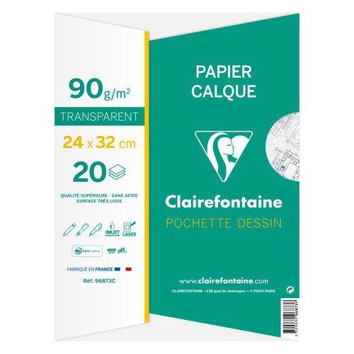 Illustration de : Pochette 20 feuilles papier calque 24x32 90g - Clairefontaine